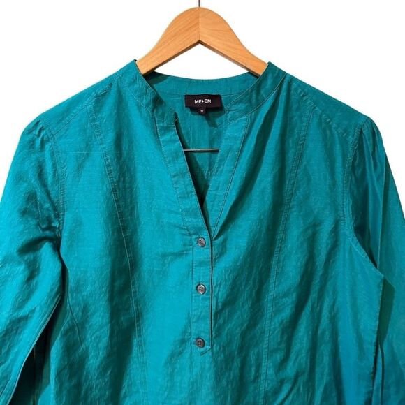 ME+EM Womens Blouse Size 10 Cotton Silk Classic Collar Button Front Long Sleeve - Picture 3 of 8